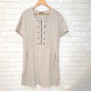French Linen Utility‎ Dress Women 40 (Medium) Coastal Safari Cottage French Girl